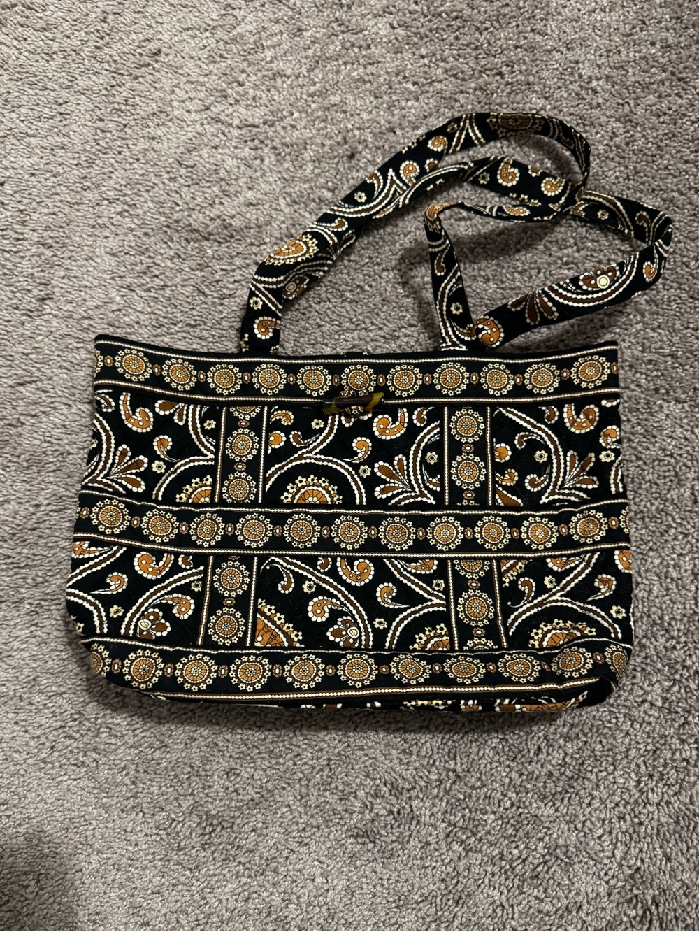 Vera Bradley Quilted Black & Brown Paisley Patterned Tote Bag